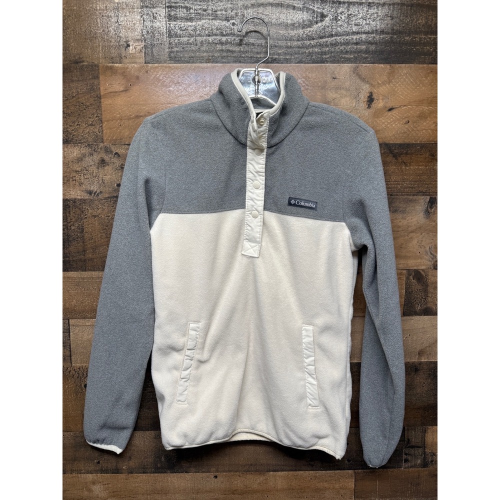 Columbia Fleece Pullover Jacket Men's‎ Gray Cream Snap Collar Size XL